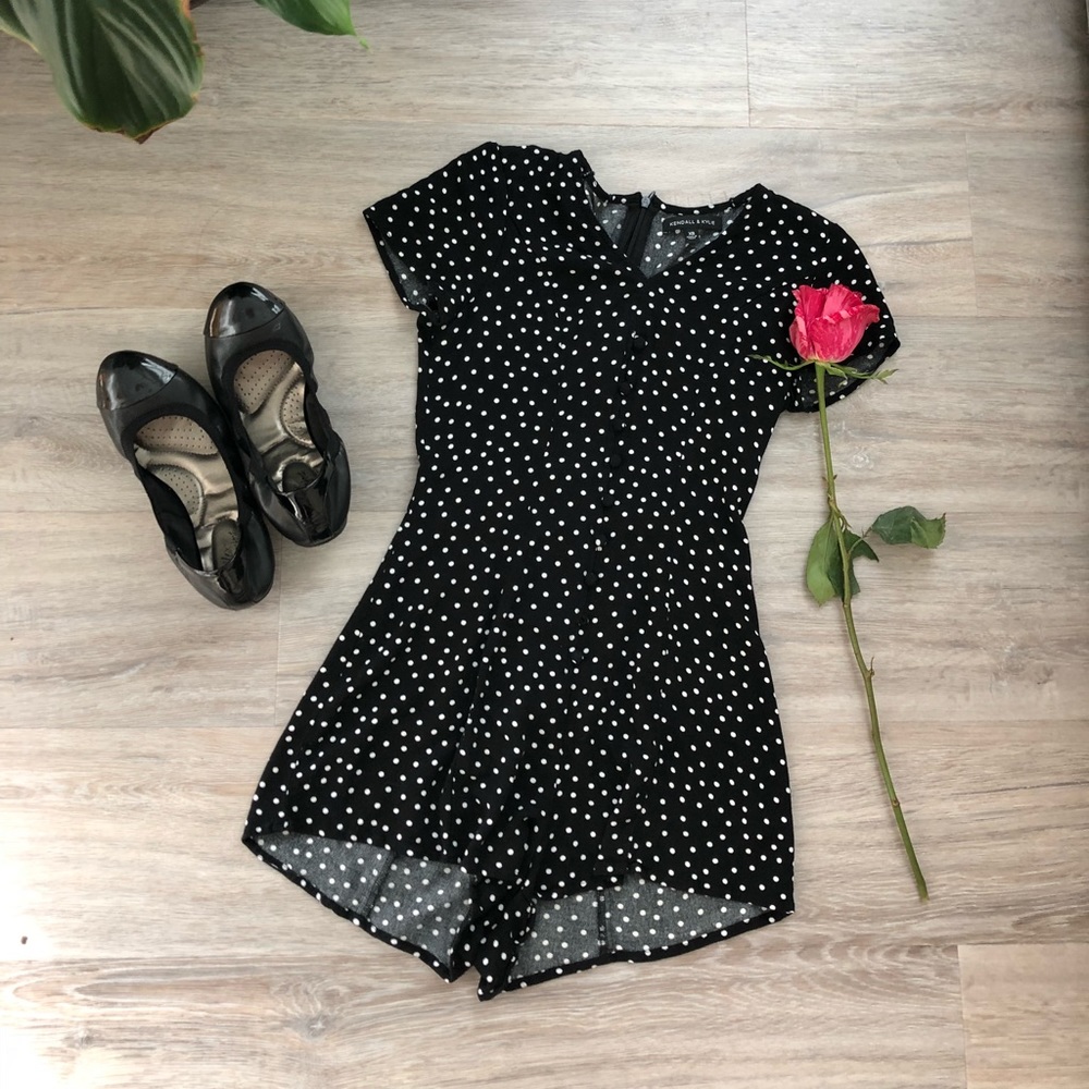 Black and white polka dotted Romper
